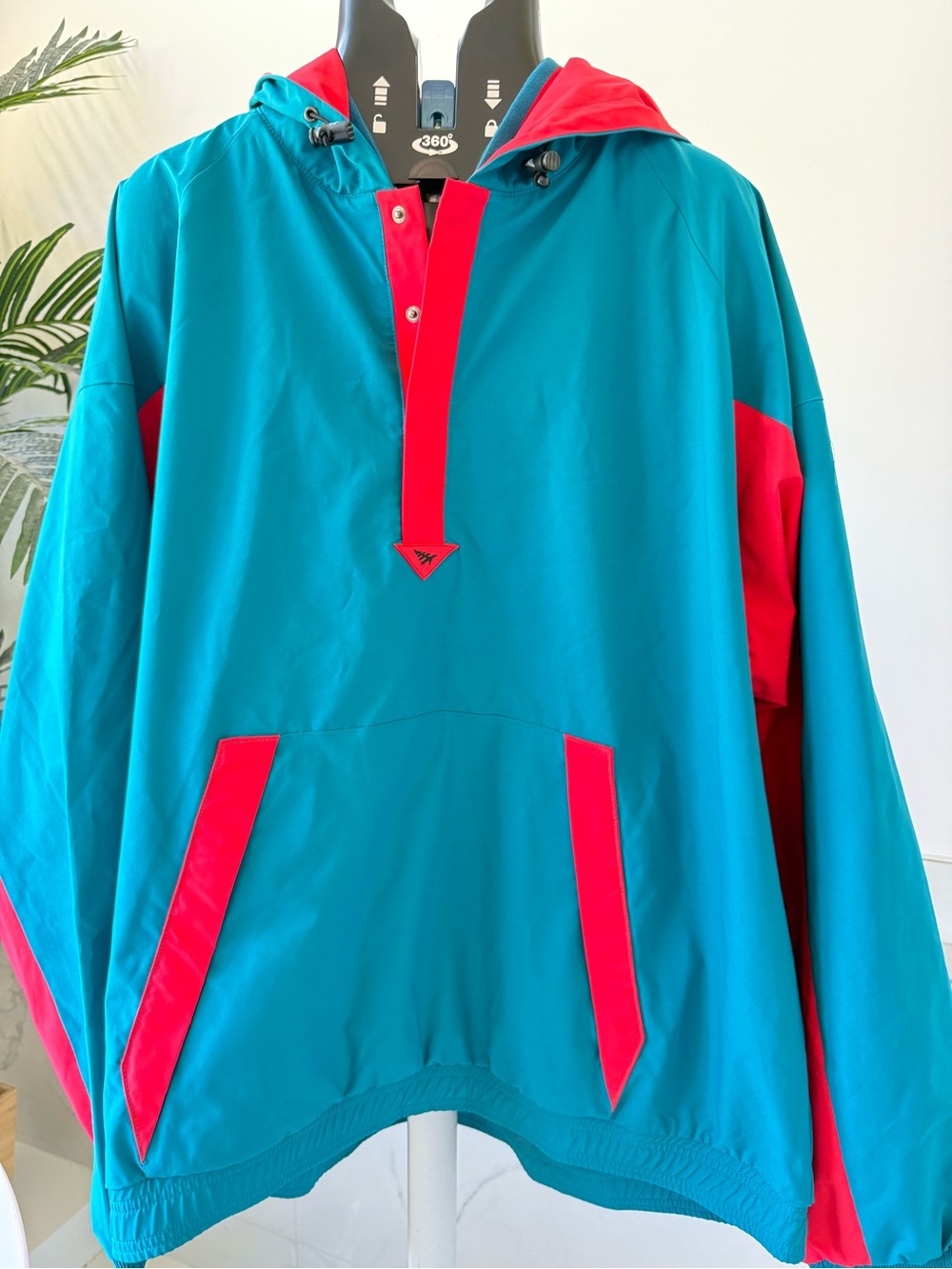 Teal and Red Lightweight Hooded Pullover Shirt Jacket
